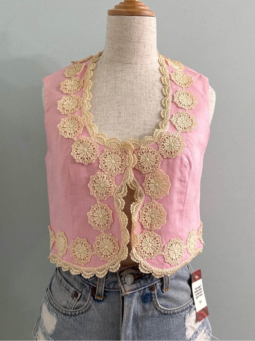 Vintage 70s Pink Coquette Vest Waistcoat Xs S
